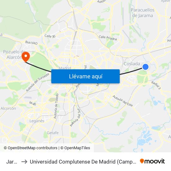 Jarama to Universidad Complutense De Madrid (Campus De Somosaguas) map