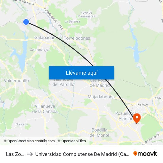 Las Zorreras to Universidad Complutense De Madrid (Campus De Somosaguas) map