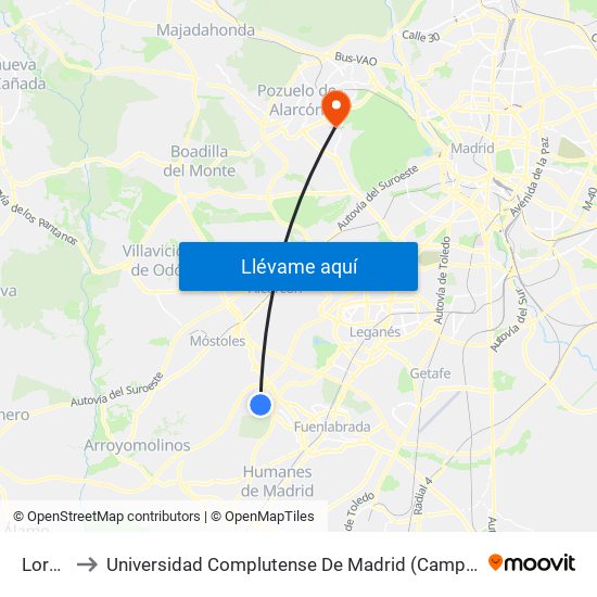 Loranca to Universidad Complutense De Madrid (Campus De Somosaguas) map
