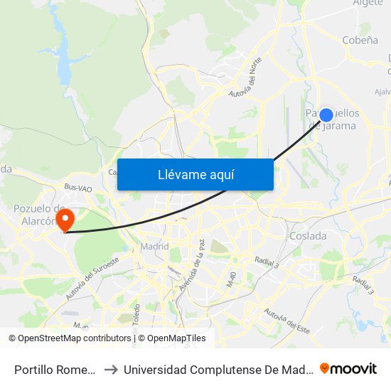 Portillo Romero - Urb. Pulido to Universidad Complutense De Madrid (Campus De Somosaguas) map