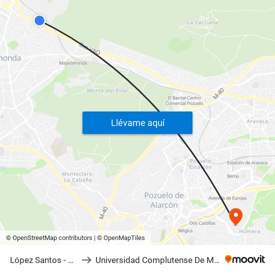 López Santos - C.º Viejo De Madrid to Universidad Complutense De Madrid (Campus De Somosaguas) map