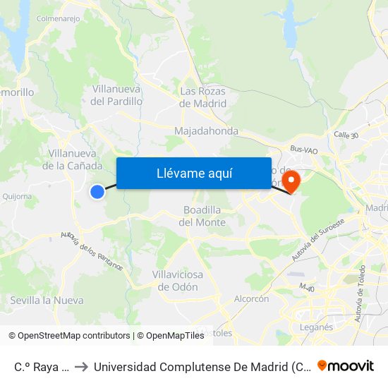C.º Raya - Dalias to Universidad Complutense De Madrid (Campus De Somosaguas) map