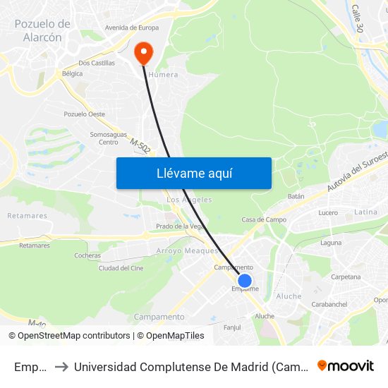 Empalme to Universidad Complutense De Madrid (Campus De Somosaguas) map
