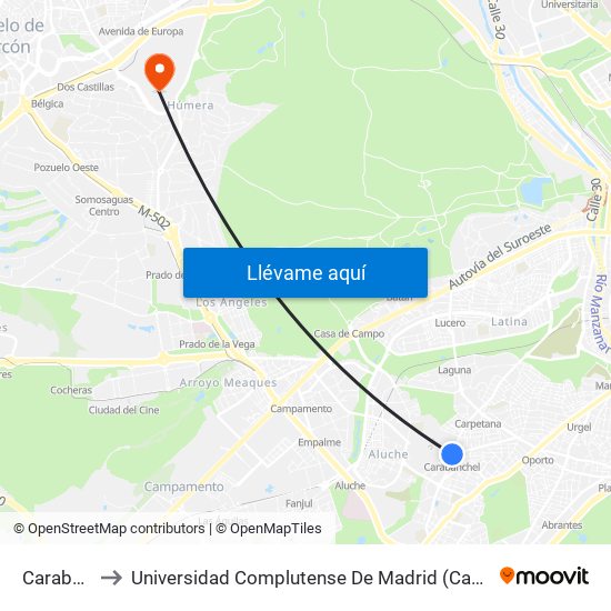 Carabanchel to Universidad Complutense De Madrid (Campus De Somosaguas) map