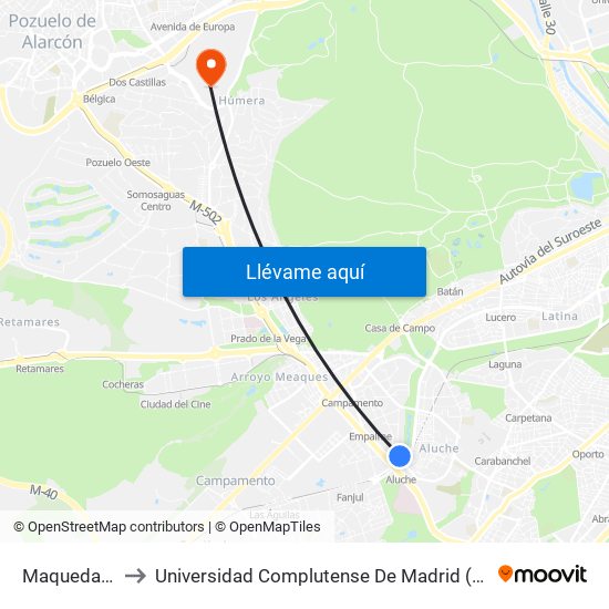 Maqueda - Aluche to Universidad Complutense De Madrid (Campus De Somosaguas) map