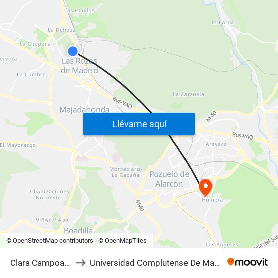 Clara Campoamor - Ana Tutor to Universidad Complutense De Madrid (Campus De Somosaguas) map