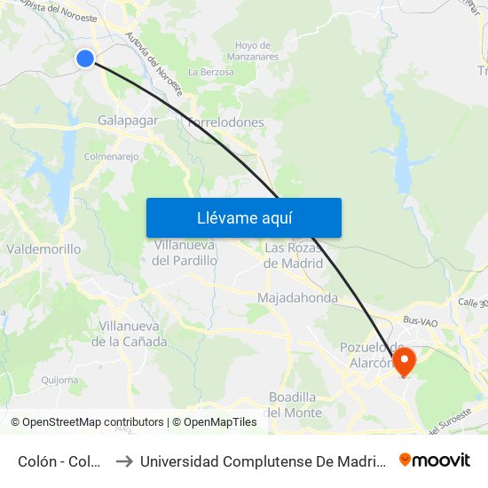 Colón - Colonia España to Universidad Complutense De Madrid (Campus De Somosaguas) map