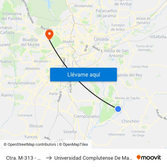 Ctra. M-313 - Urb. El Serranillo to Universidad Complutense De Madrid (Campus De Somosaguas) map