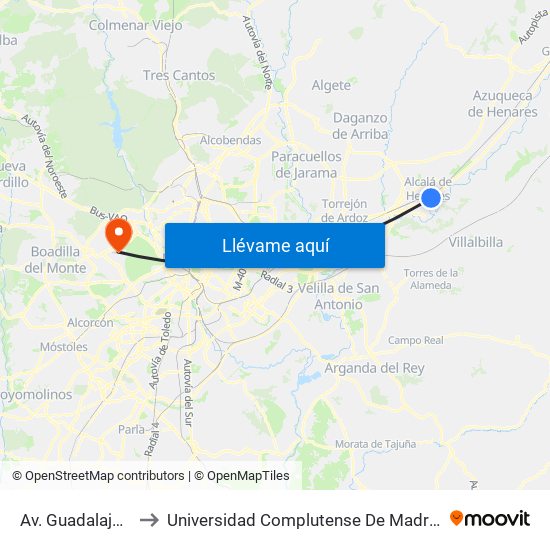 Av. Guadalajara - Brihuega to Universidad Complutense De Madrid (Campus De Somosaguas) map