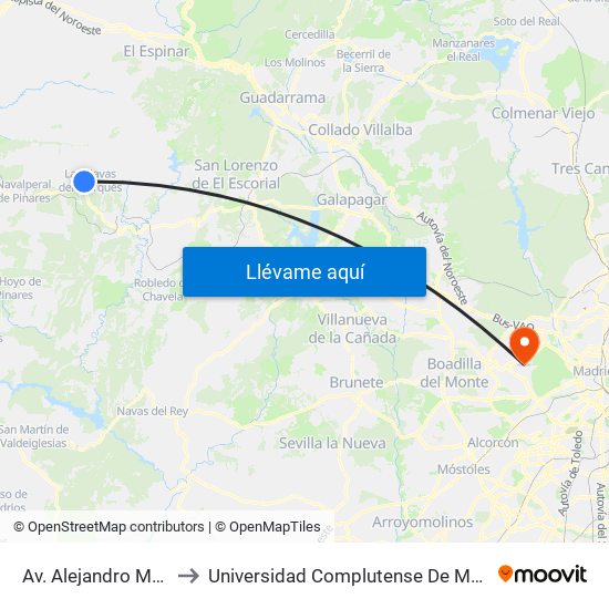 Av. Alejandro Mas - Av. Navalperal to Universidad Complutense De Madrid (Campus De Somosaguas) map