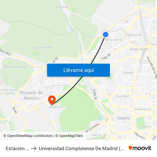 Estación De Pitis to Universidad Complutense De Madrid (Campus De Somosaguas) map
