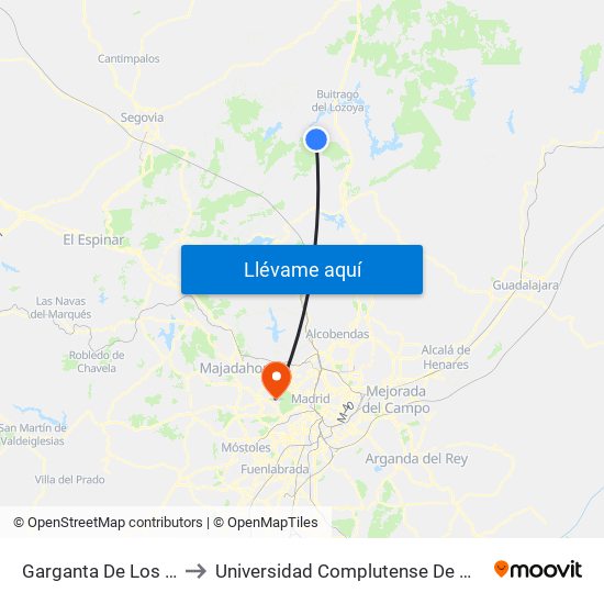 Garganta De Los Montes - San Isidro to Universidad Complutense De Madrid (Campus De Somosaguas) map