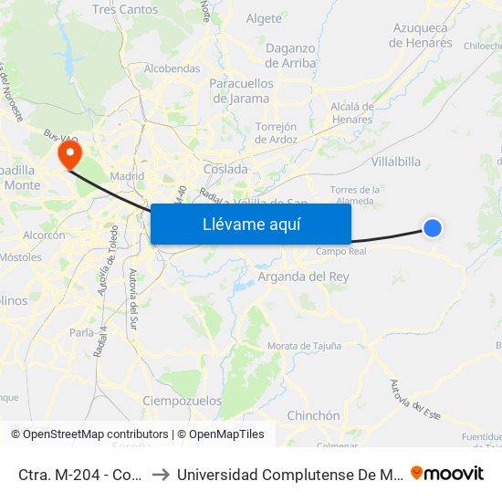 Ctra. M-204 - Colonia San Francisco to Universidad Complutense De Madrid (Campus De Somosaguas) map