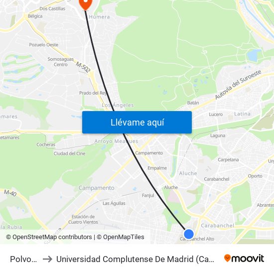 Polvoranca to Universidad Complutense De Madrid (Campus De Somosaguas) map