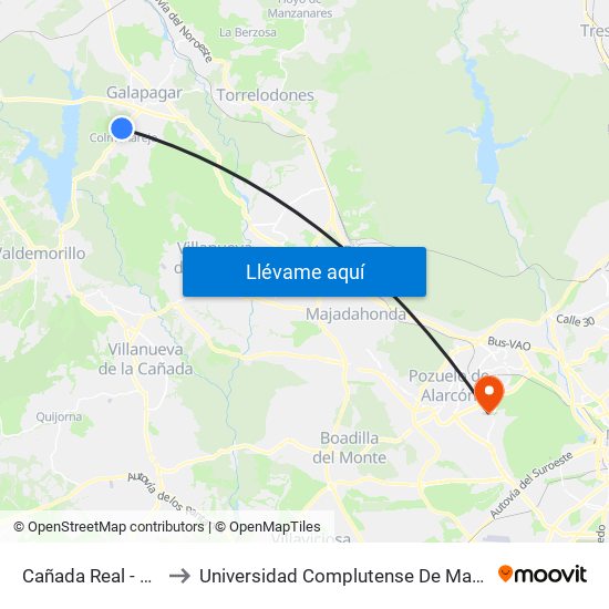 Cañada Real - Urb. Parque Azul to Universidad Complutense De Madrid (Campus De Somosaguas) map