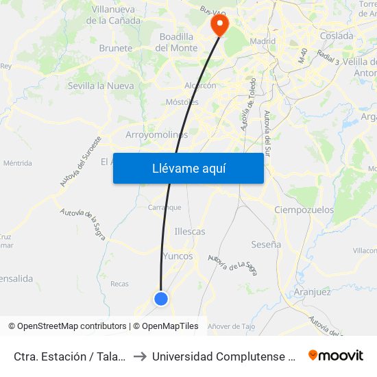 Ctra. Estación / Talavera, Villaluenga De La Sagra to Universidad Complutense De Madrid (Campus De Somosaguas) map