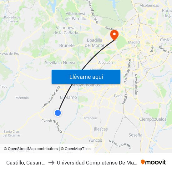 Castillo, Casarrubios Del Monte to Universidad Complutense De Madrid (Campus De Somosaguas) map