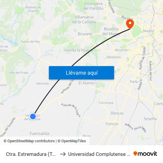 Ctra. Extremadura (Talavera), Santa Cruz Del Retamar to Universidad Complutense De Madrid (Campus De Somosaguas) map