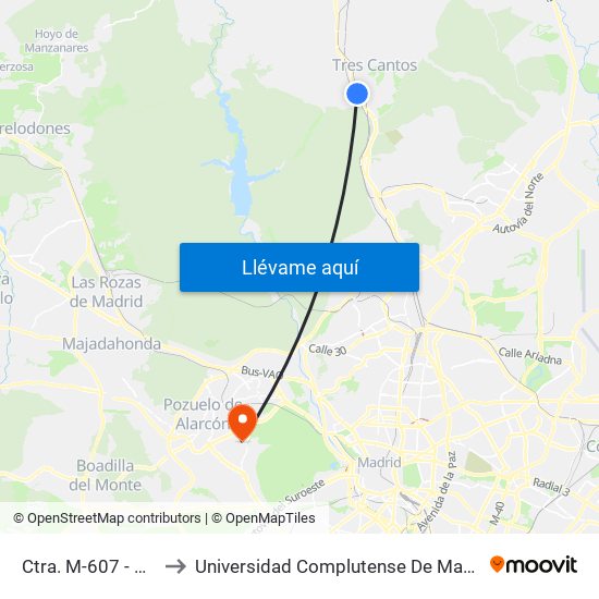 Ctra. M-607 - Est. Tres Cantos to Universidad Complutense De Madrid (Campus De Somosaguas) map