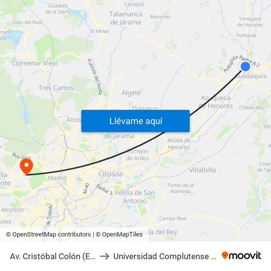 Av. Cristóbal Colón (Esq. Vasco Núñez), Marchamalo to Universidad Complutense De Madrid (Campus De Somosaguas) map
