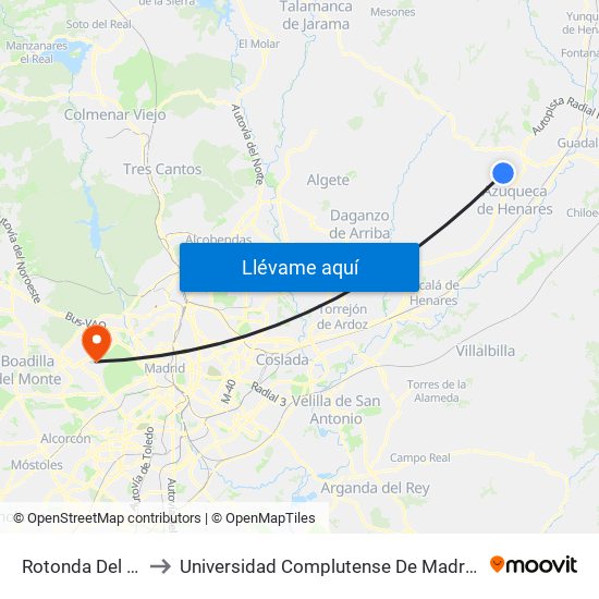 Rotonda Del Tractor, Quer to Universidad Complutense De Madrid (Campus De Somosaguas) map