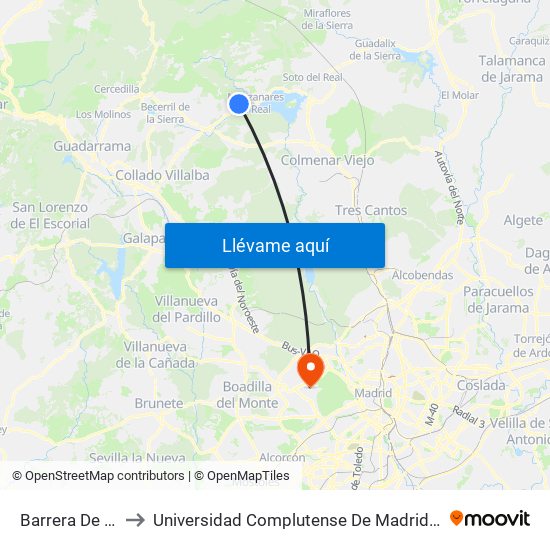 Barrera De La Pedriza to Universidad Complutense De Madrid (Campus De Somosaguas) map