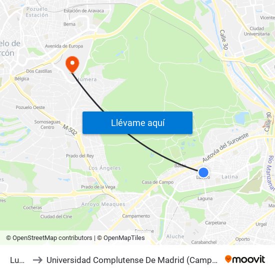 Lucero to Universidad Complutense De Madrid (Campus De Somosaguas) map