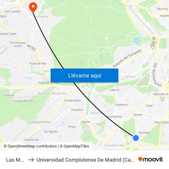 Las Meninas to Universidad Complutense De Madrid (Campus De Somosaguas) map