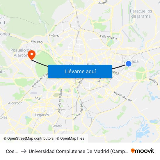 Coslada to Universidad Complutense De Madrid (Campus De Somosaguas) map