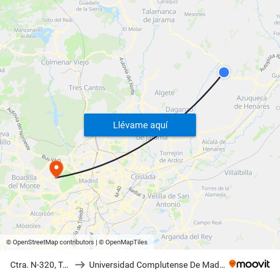 Ctra. N-320, Torrejón Del Rey to Universidad Complutense De Madrid (Campus De Somosaguas) map