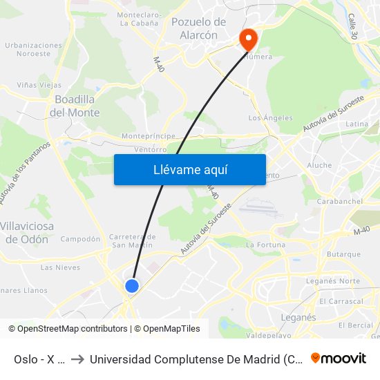 Oslo - X Madrid to Universidad Complutense De Madrid (Campus De Somosaguas) map
