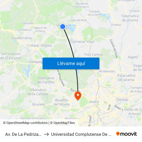 Av. De La Pedriza (Bar La Hora Joven) to Universidad Complutense De Madrid (Campus De Somosaguas) map