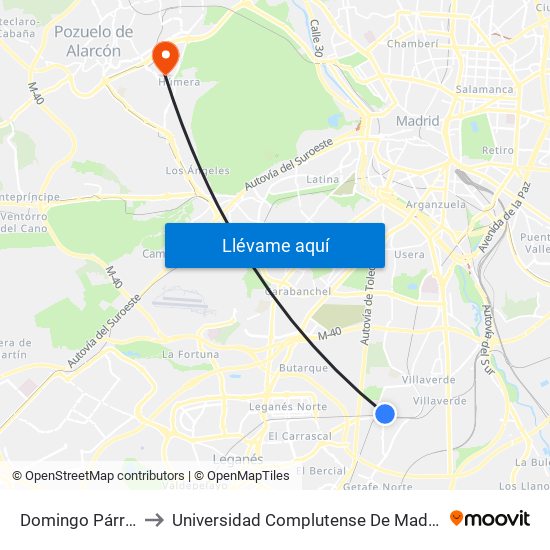 Domingo Párraga - Astillero to Universidad Complutense De Madrid (Campus De Somosaguas) map