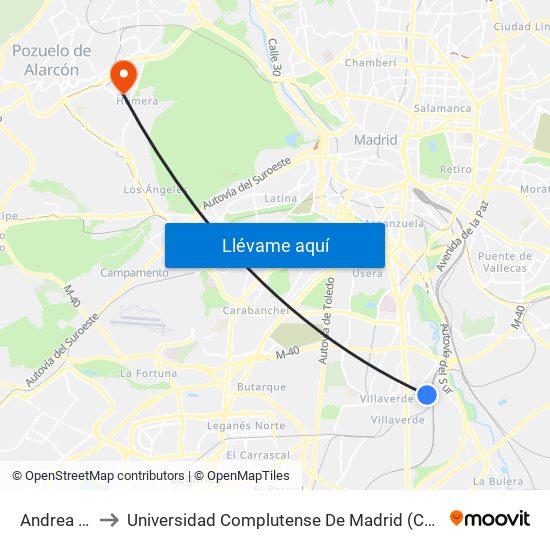 Andrea Jordán to Universidad Complutense De Madrid (Campus De Somosaguas) map