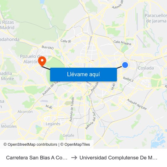 Carretera San Blas A Coslada Frente Metropolitano to Universidad Complutense De Madrid (Campus De Somosaguas) map