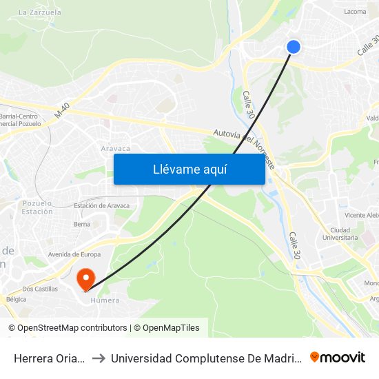 Herrera Oria - Gascones to Universidad Complutense De Madrid (Campus De Somosaguas) map