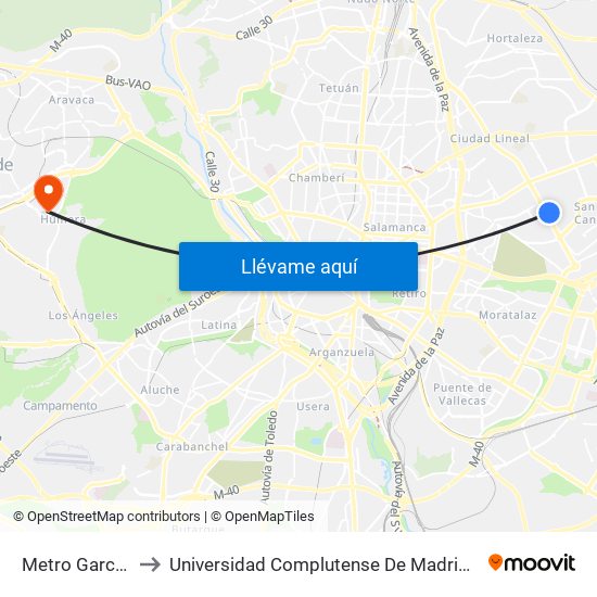 Metro García Noblejas to Universidad Complutense De Madrid (Campus De Somosaguas) map