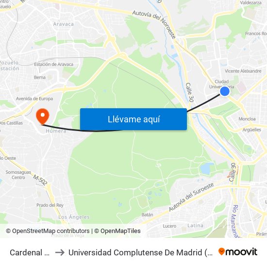 Cardenal Cisneros to Universidad Complutense De Madrid (Campus De Somosaguas) map