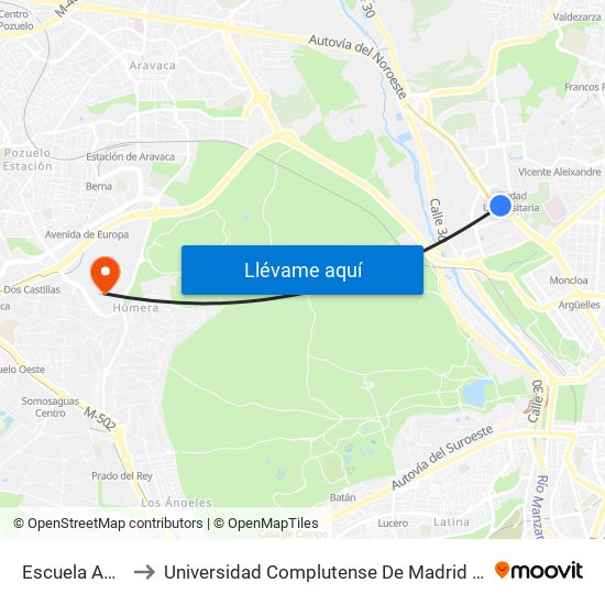 Escuela Agronómica to Universidad Complutense De Madrid (Campus De Somosaguas) map