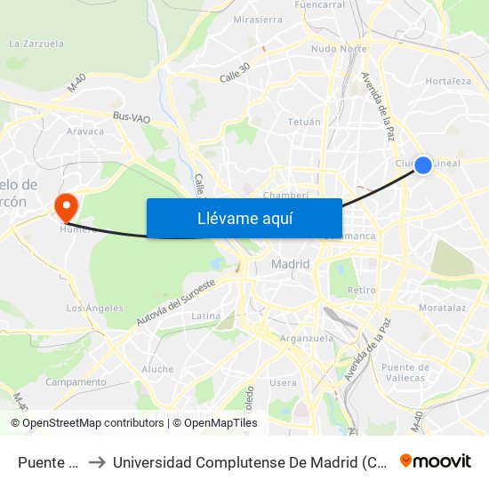 Puente De Cea to Universidad Complutense De Madrid (Campus De Somosaguas) map
