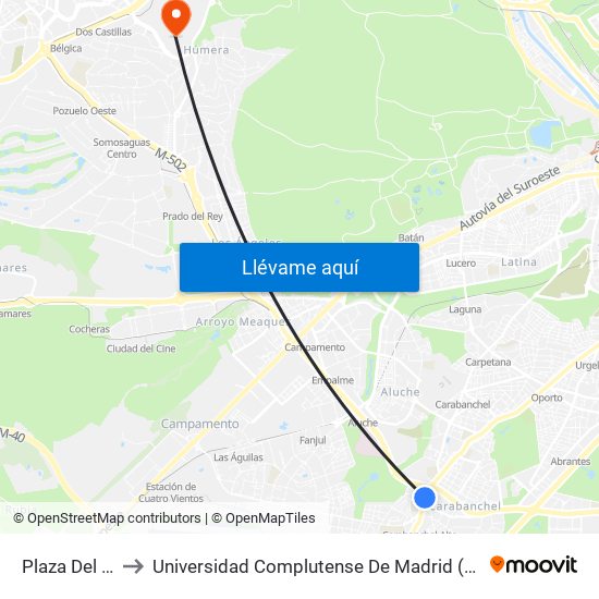 Plaza Del Parterre to Universidad Complutense De Madrid (Campus De Somosaguas) map