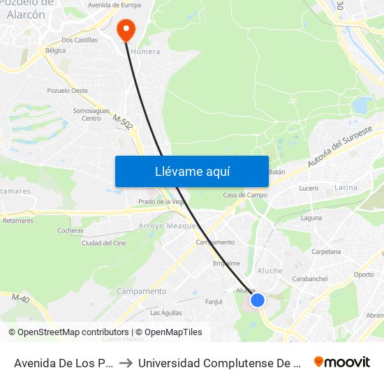 Avenida De Los Poblados - Comisaria to Universidad Complutense De Madrid (Campus De Somosaguas) map