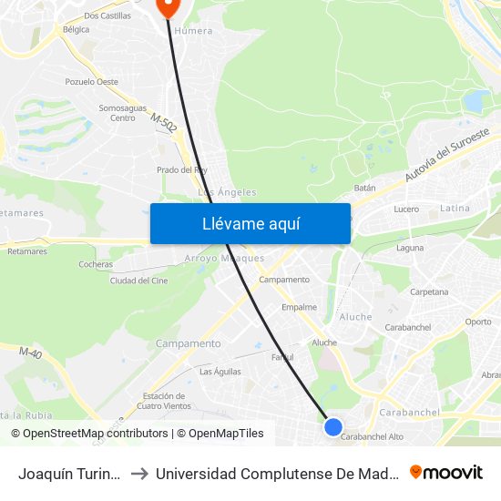 Joaquín Turina - Las Cruces to Universidad Complutense De Madrid (Campus De Somosaguas) map