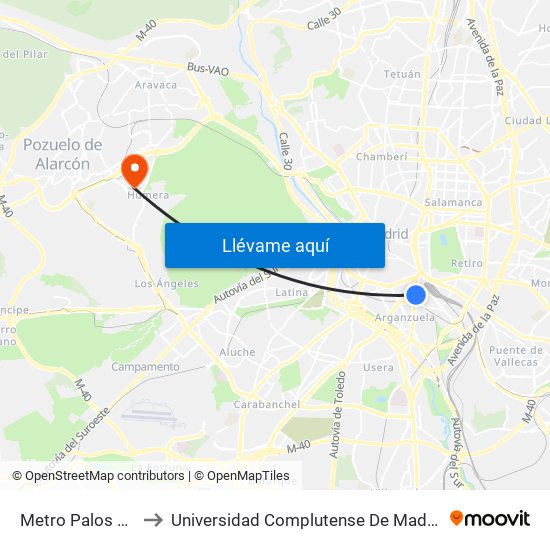 Metro Palos De La Frontera to Universidad Complutense De Madrid (Campus De Somosaguas) map
