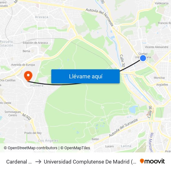 Cardenal Cisneros to Universidad Complutense De Madrid (Campus De Somosaguas) map