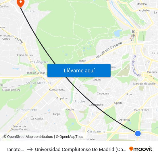 Tanatorio Sur to Universidad Complutense De Madrid (Campus De Somosaguas) map