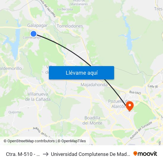 Ctra. M-510 - Urb. El Cerrillo to Universidad Complutense De Madrid (Campus De Somosaguas) map