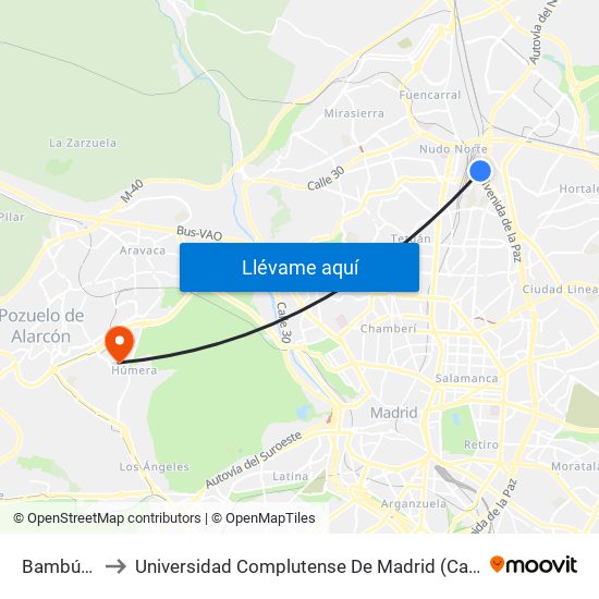 Bambú - Yuca to Universidad Complutense De Madrid (Campus De Somosaguas) map