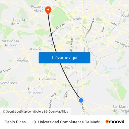 Pablo Picasso - Instituto to Universidad Complutense De Madrid (Campus De Somosaguas) map