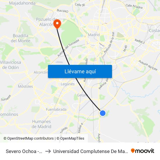 Severo Ochoa - Supermercados to Universidad Complutense De Madrid (Campus De Somosaguas) map